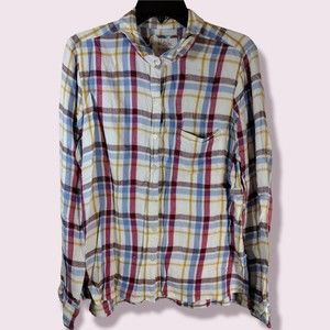 Perfect Shirt Women's XL Multi-color Plaid Rayon Button Down Top Blouse USED